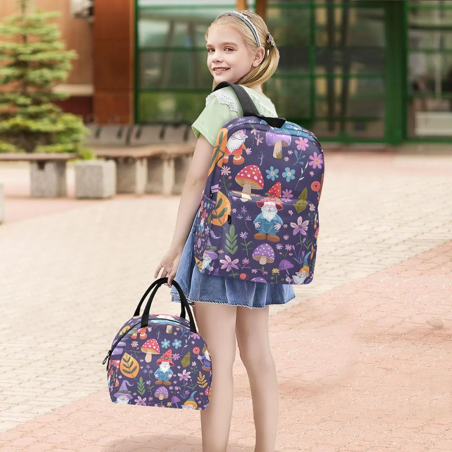 Cute Gnome Purple Childrens Backpacks Camping Backpack Waterproof, Backpack Elementary Kids Boys
