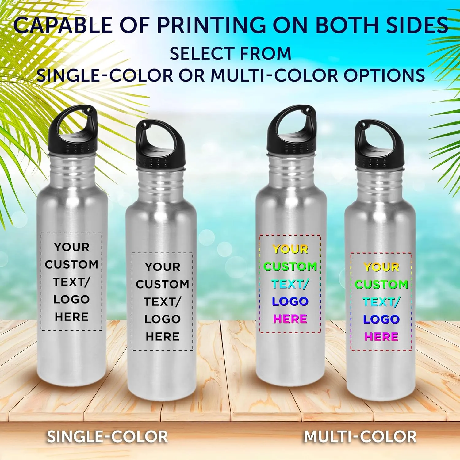 DISCOUNT PROMOS Custom Stainless Steel Water Bottles 26 oz. Set of 10, Personalized Bulk Pack - Reusable, Leak Proof, Perfect for Gym, Hiking, Camping, Outdoor Sports - Silver