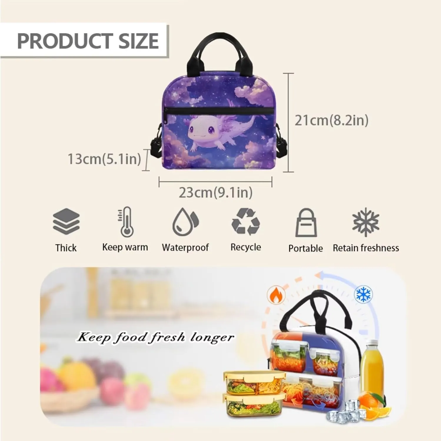 Dolyues Axolotl Axolotl Backpack for Girls 3-Piece Backpack Set School Bag   Insulated Lunch Tote   Zippered Pencil Pouch, Ideal for Back to School