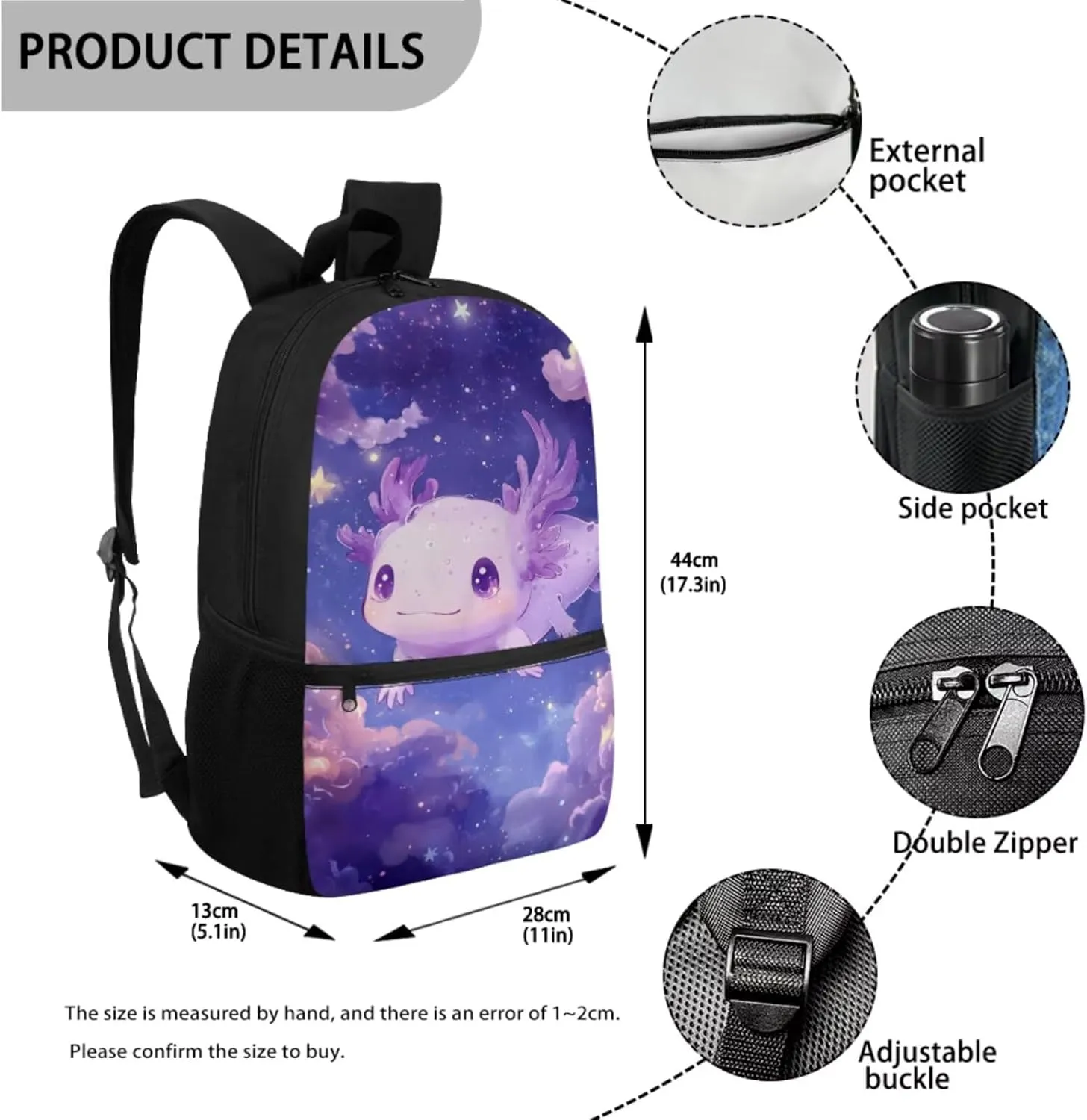 Dolyues Axolotl Axolotl Backpack for Girls 3-Piece Backpack Set School Bag   Insulated Lunch Tote   Zippered Pencil Pouch, Ideal for Back to School