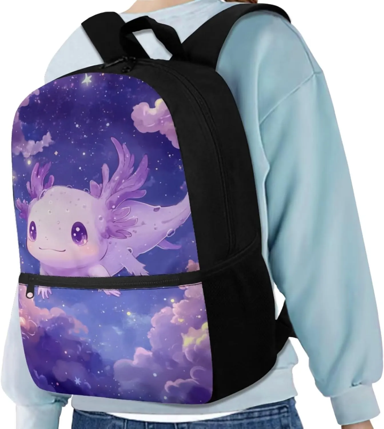 Dolyues Axolotl Backpack for Kids Set - 17-Inch Kids Backpack with Lunch Box, Insulated Food Bag & Pencil Pouch, Ideal for School, Playdates, and Family Trips