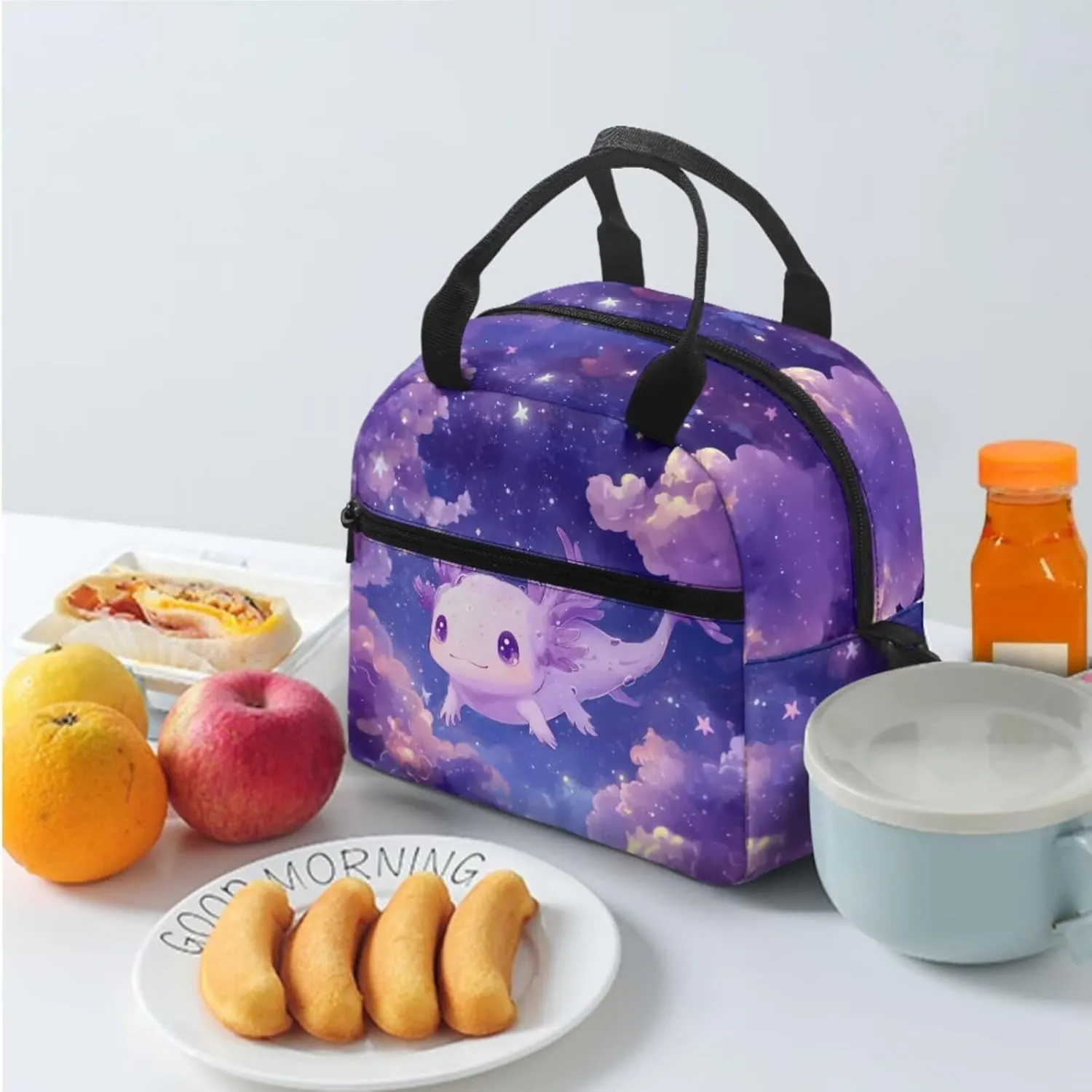 Dolyues Axolotl Backpack for Kids Set - 17-Inch Kids Backpack with Lunch Box, Insulated Food Bag & Pencil Pouch, Ideal for School, Playdates, and Family Trips