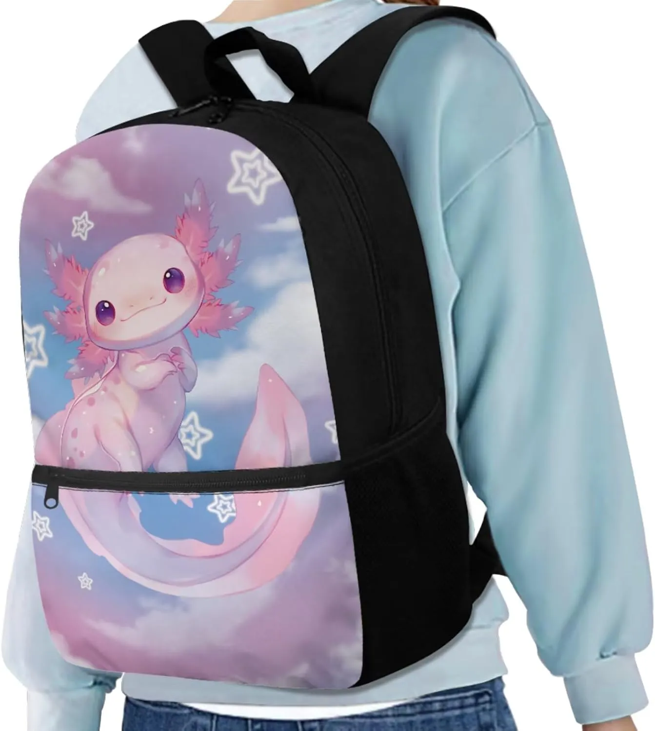 Dolyues Axolotl Pattern Kids Backpack with Lunch Box & Pen Case: Essential 17-inch School Bag Set for Girls, Ideal Backpack for Kids, Ergonomic Kindergarten Backpack for Girls