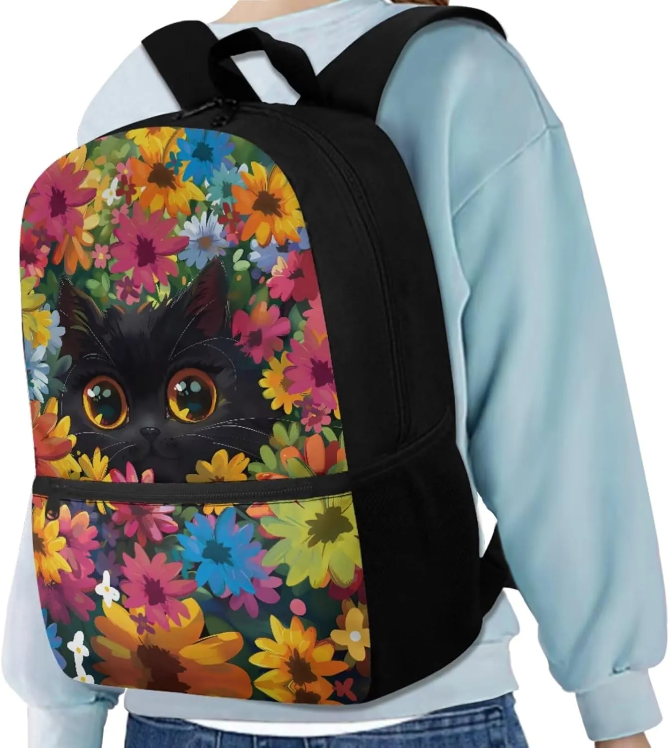 Dolyues Black Cat Girls Backpack Set - 17-Inch School Bag with Insulated Lunch Box & Pen Pouch, Perfect for Girls Ages 10-12, Ideal Kindergarten Backpack