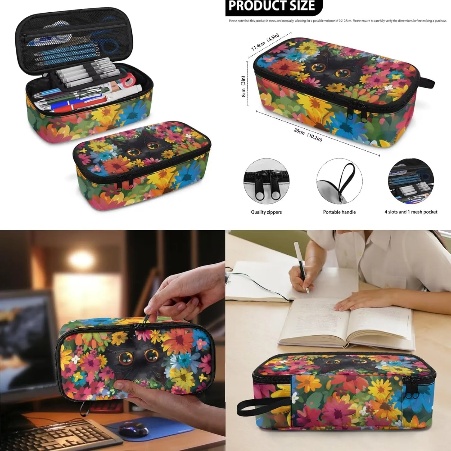 Dolyues Black Cat Girls Backpack Set - 17-Inch School Bag with Insulated Lunch Box & Pen Pouch, Perfect for Girls Ages 10-12, Ideal Kindergarten Backpack