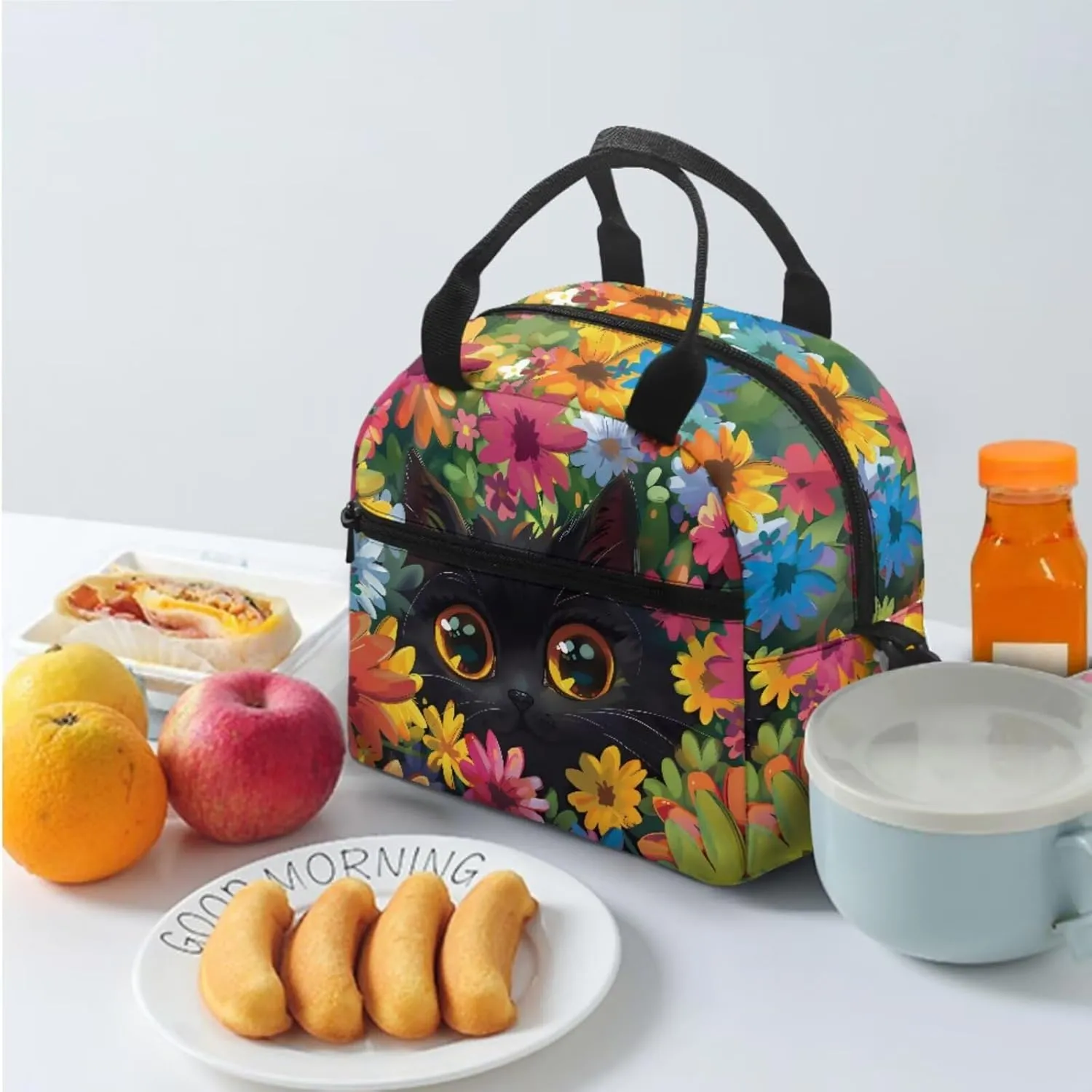 Dolyues Black Cat Girls Backpack Set - 17-Inch School Bag with Insulated Lunch Box & Pen Pouch, Perfect for Girls Ages 10-12, Ideal Kindergarten Backpack