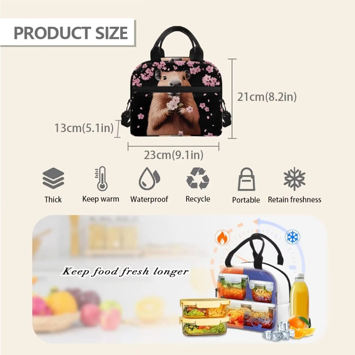Dolyues Capybara Teen Girls Backpack Set 3pcs Middle School Backpack for Girls 14-16 Cute Girls Bookbag with Lunch Box Pencil Case Back to School Gifts