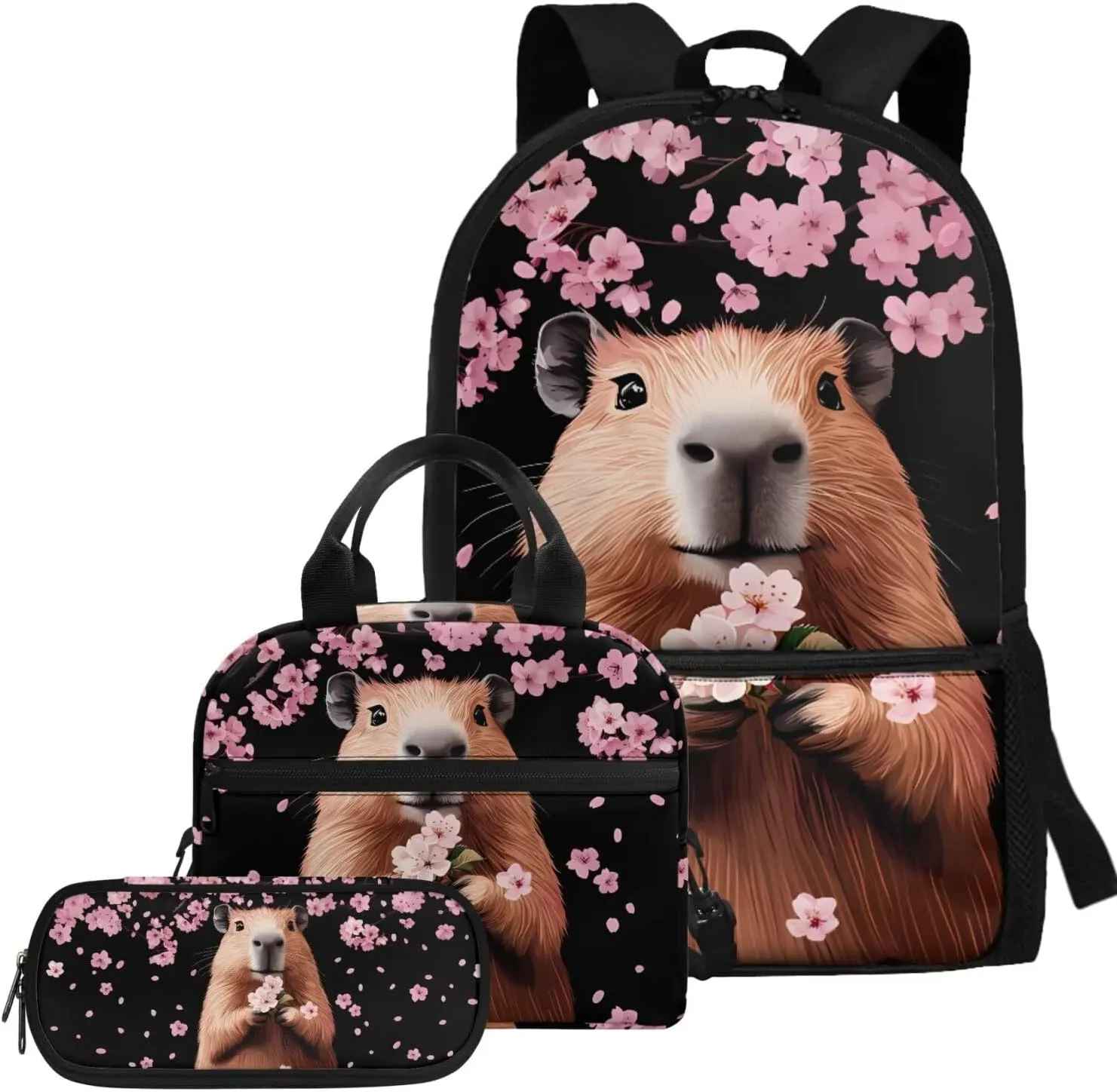 Dolyues Capybara Teen Girls Backpack Set 3pcs Middle School Backpack for Girls 14-16 Cute Girls Bookbag with Lunch Box Pencil Case Back to School Gifts
