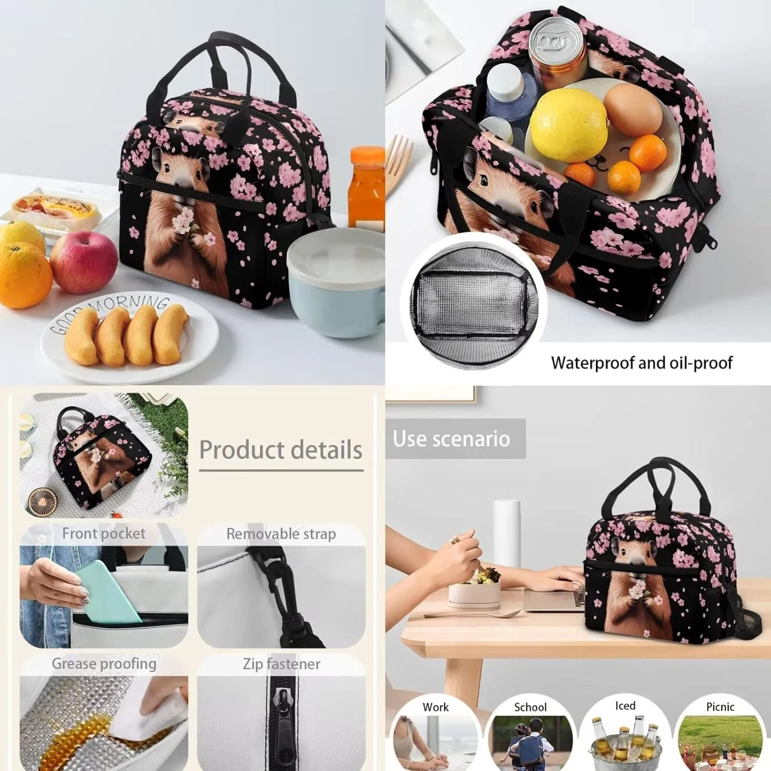 Dolyues Capybara Teen Girls Backpack Set 3pcs Middle School Backpack for Girls 14-16 Cute Girls Bookbag with Lunch Box Pencil Case Back to School Gifts