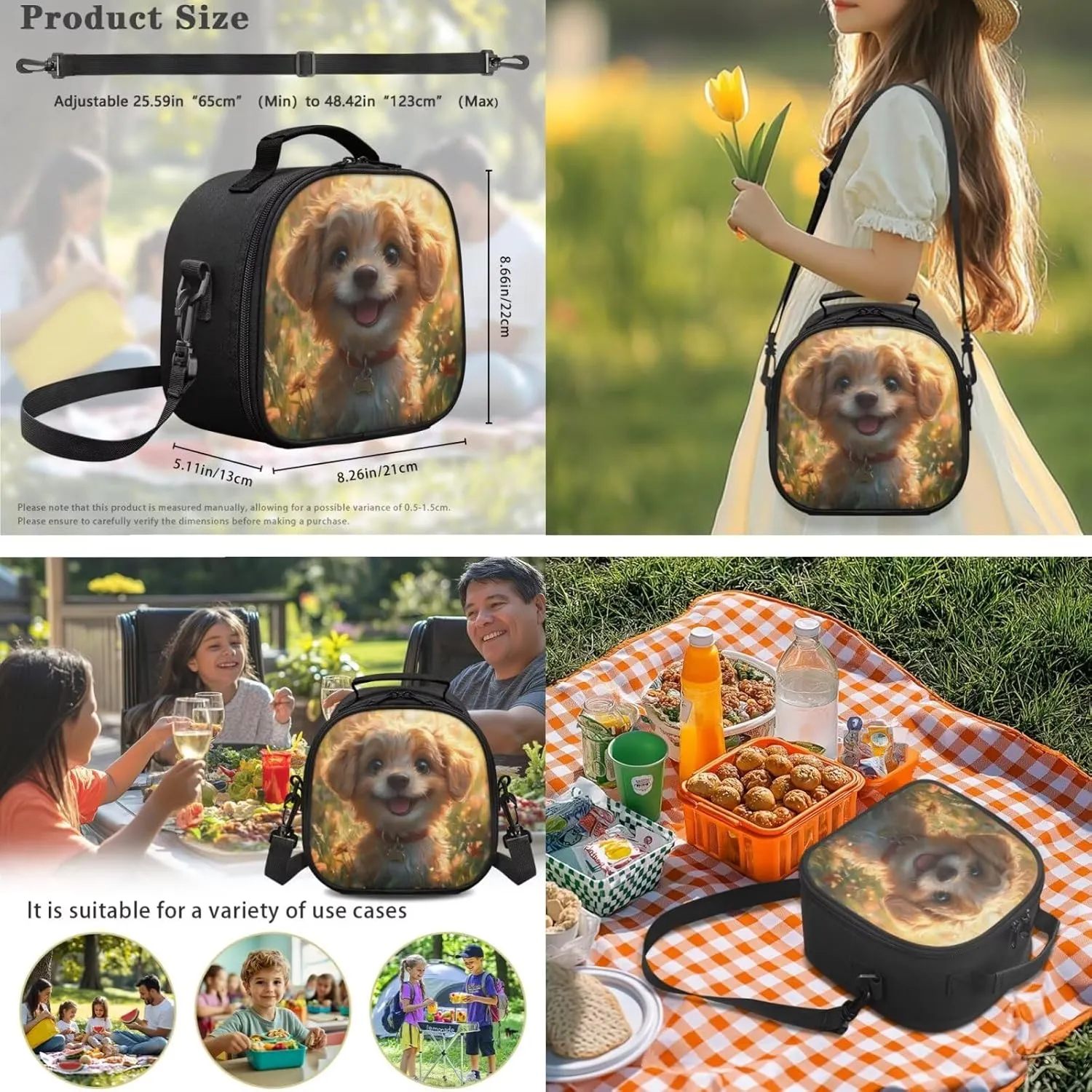 Dolyues Cute Puppy Backpack Set for Elementary Students  3-Piece Bundle with Adjustable Shoulder Straps, Hidden Parent Handle & Front Zipper Pocket, Includes Lunch Bag   Pencil Case