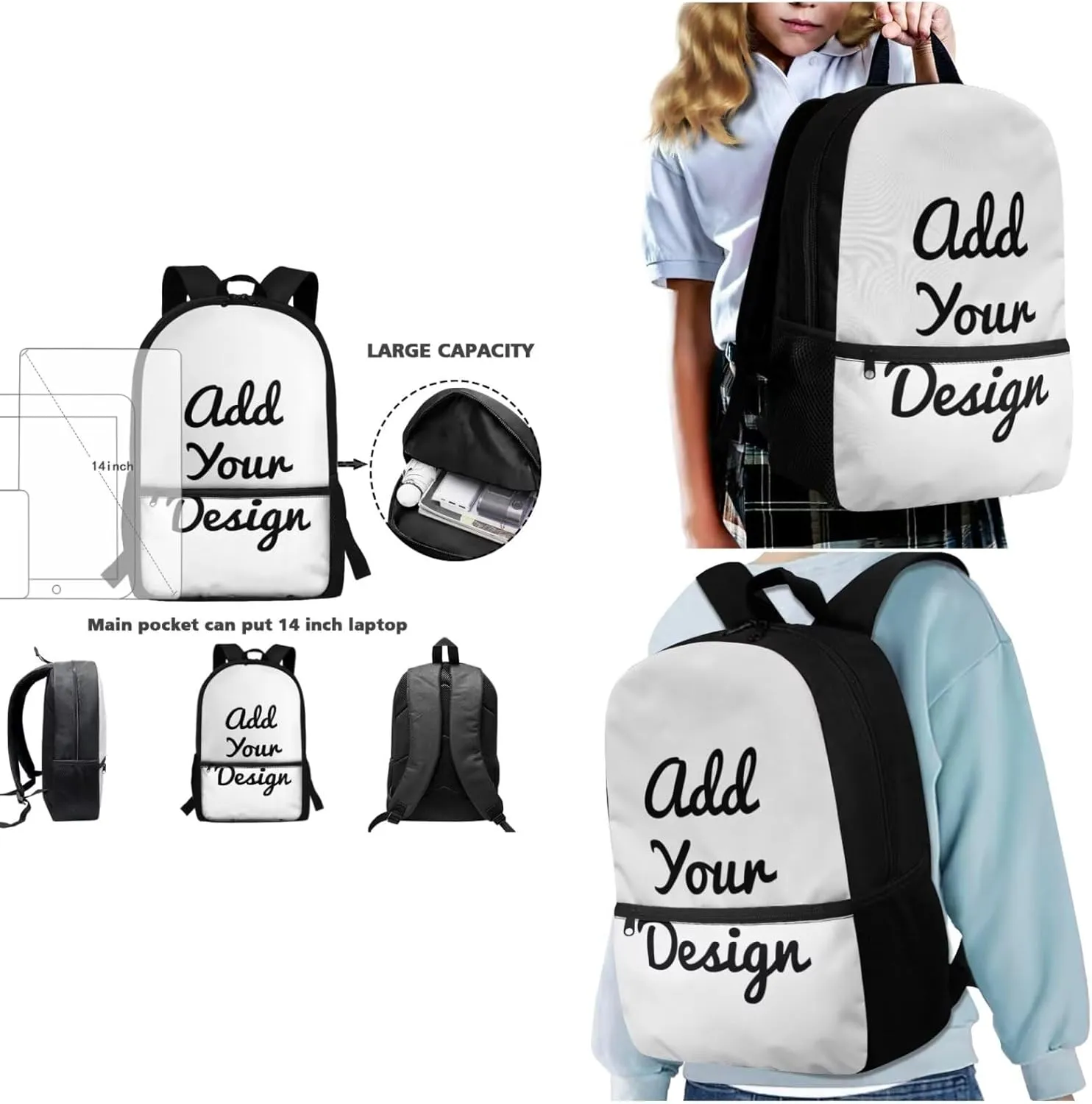 Dolyues Personalized Backpacks for Girls Backpack and Lunch Box Set Customized Kids Backpack Casual Unisex School Bags Custom Back to School Gifts for Daughter