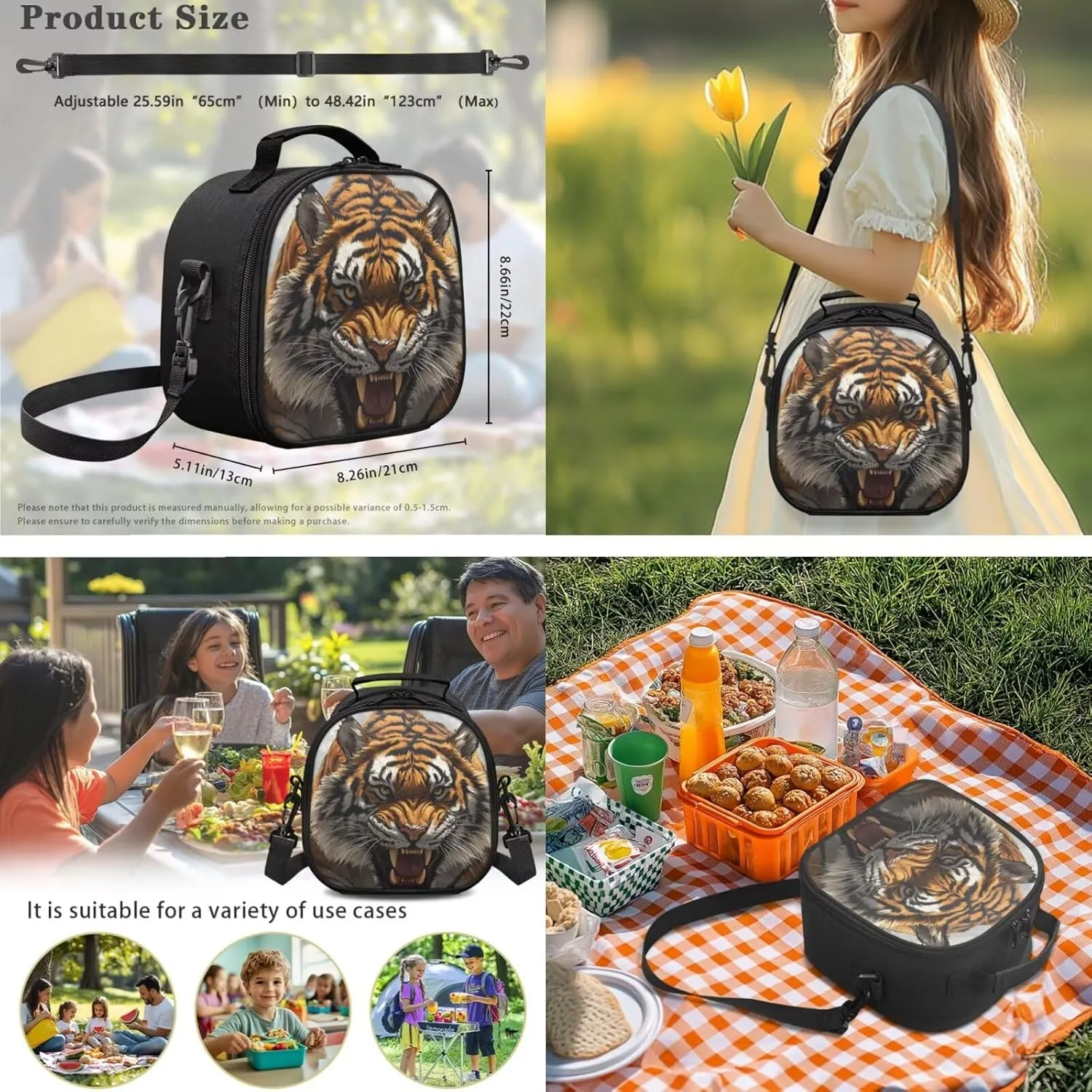 Dolyues Tiger Backpack Bundle  Complete 3-Piece Set with Adjustable Bookbag, Insulated Lunch Tote & Zippered Pencil Pouch, Perfect for School, Travel, Day Trips