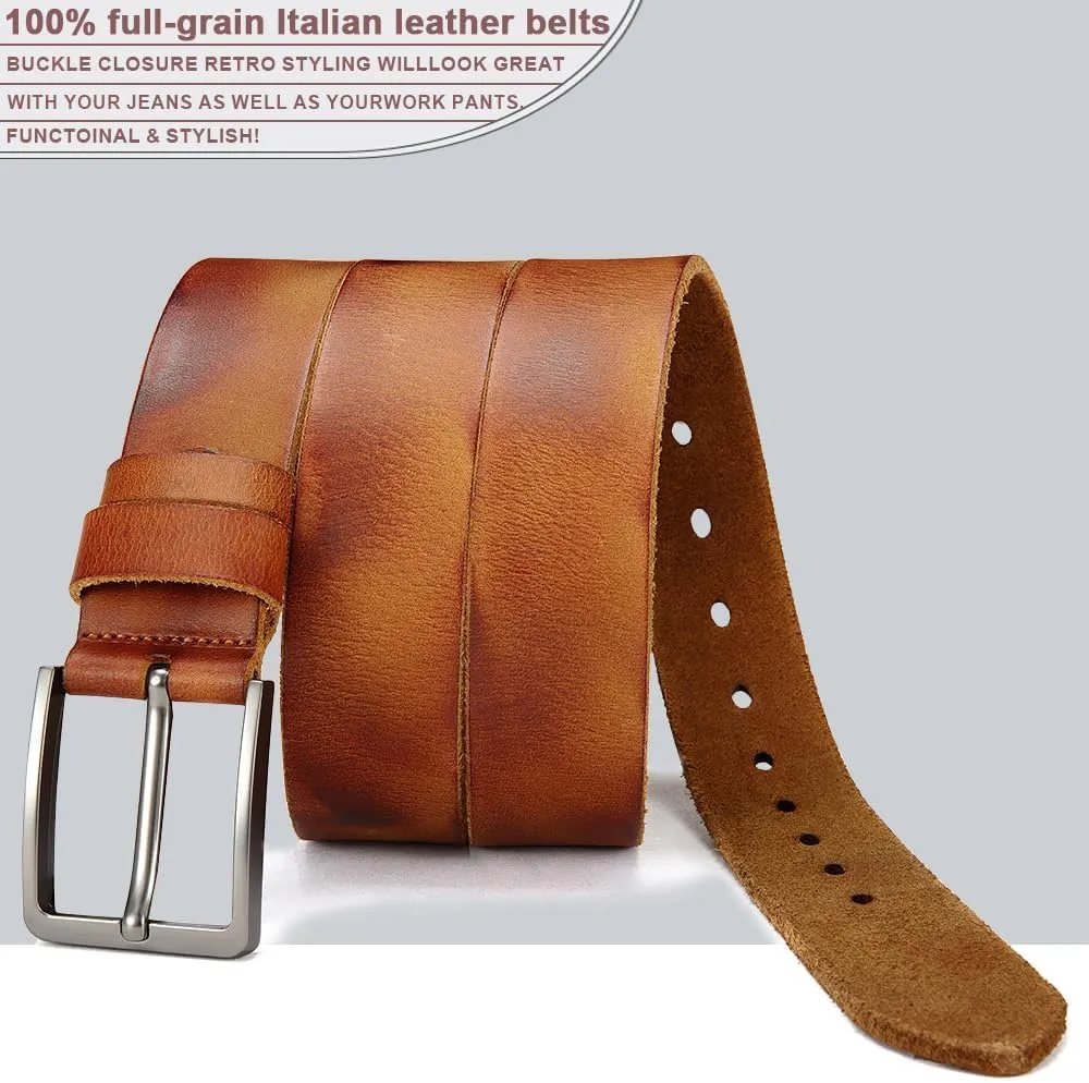 DOOPAI Men's Genuine Leather Casual Belt -Full Grain Leather Belt for Men- 1.5" Handmade Jeans Belt with Gift Box
