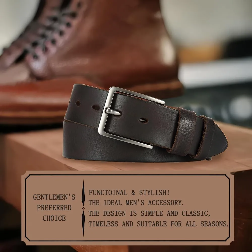 DOOPAI Men's Genuine Leather Casual Belt -Full Grain Leather Belt for Men- 1.5" Handmade Jeans Belt with Gift Box