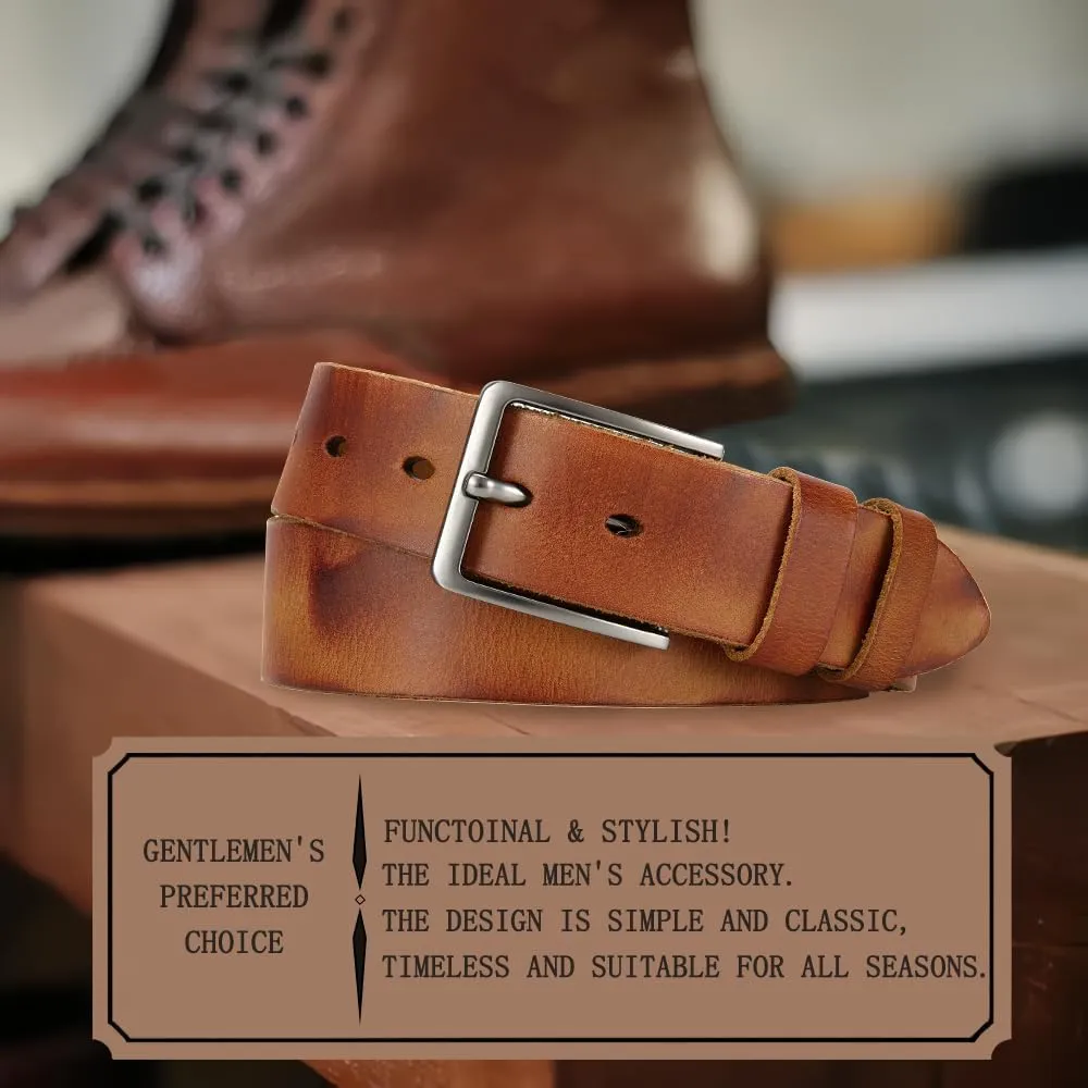 DOOPAI Men's Genuine Leather Casual Belt -Full Grain Leather Belt for Men- 1.5" Handmade Jeans Belt with Gift Box