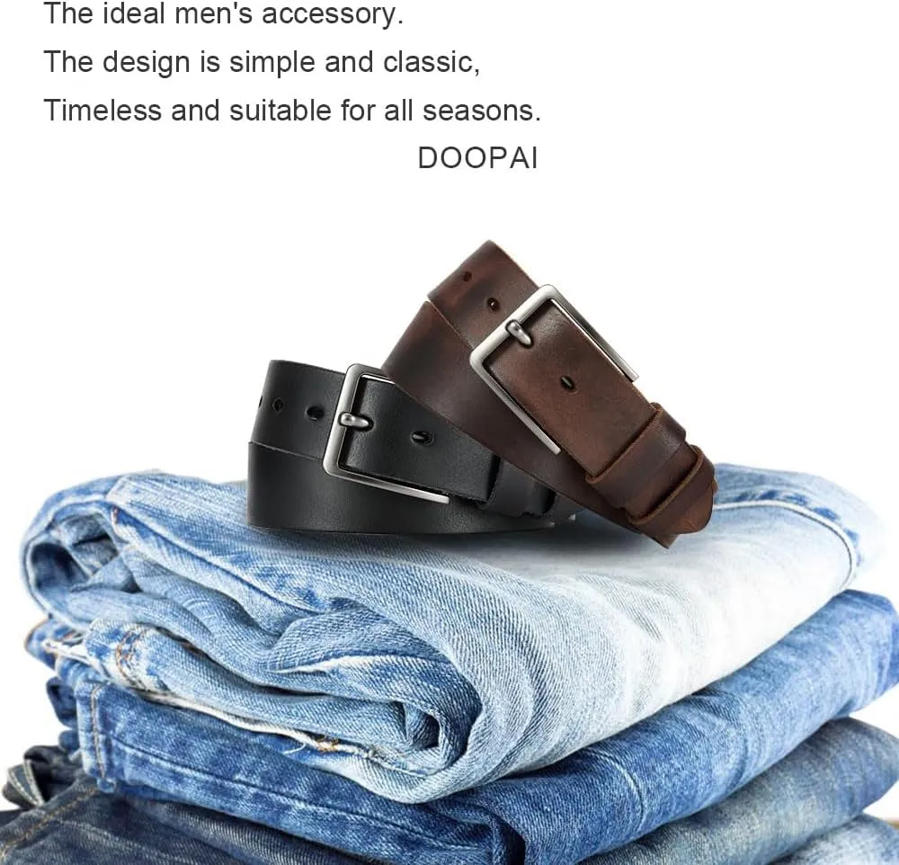 DOOPAI Men's Genuine Leather Casual Belt -Full Grain Leather Belt for Men- 1.5" Handmade Jeans Belt with Gift Box