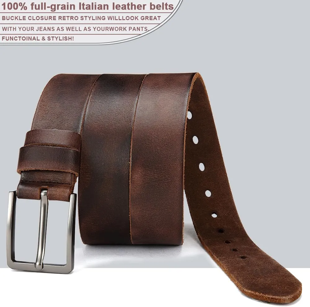 DOOPAI Men's Genuine Leather Casual Belt -Full Grain Leather Belt for Men- 1.5" Handmade Jeans Belt with Gift Box