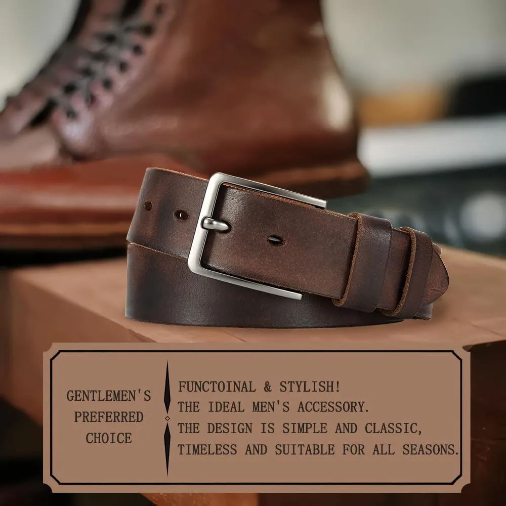 DOOPAI Men's Genuine Leather Casual Belt -Full Grain Leather Belt for Men- 1.5" Handmade Jeans Belt with Gift Box