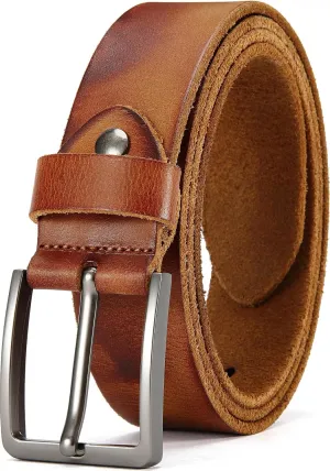 DOOPAI Men's Genuine Leather Casual Belt -Full Grain Leather Belt for Men- 1.5" Handmade Jeans Belt with Gift Box