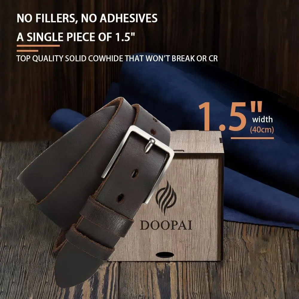DOOPAI Men's Genuine Leather Casual Belt -Full Grain Leather Belt for Men- 1.5" Handmade Jeans Belt with Gift Box