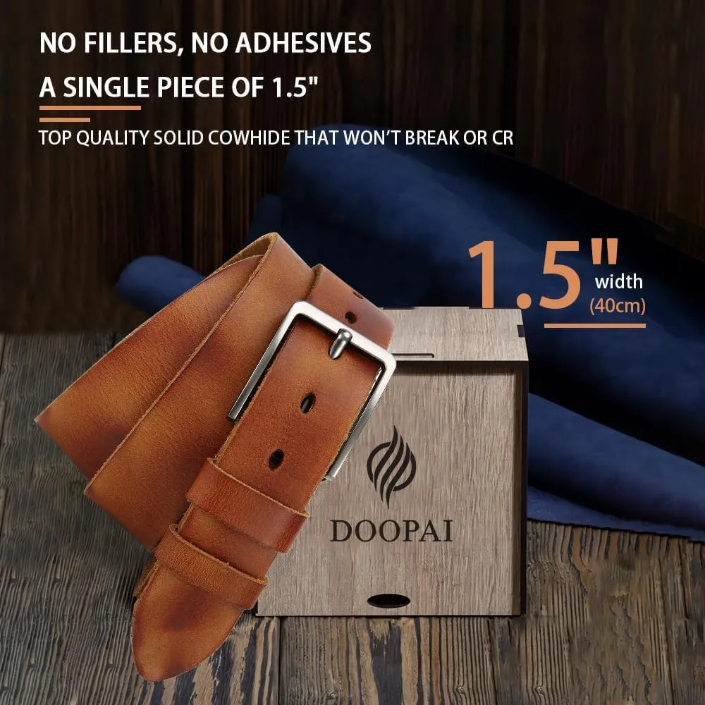 DOOPAI Men's Genuine Leather Casual Belt -Full Grain Leather Belt for Men- 1.5" Handmade Jeans Belt with Gift Box