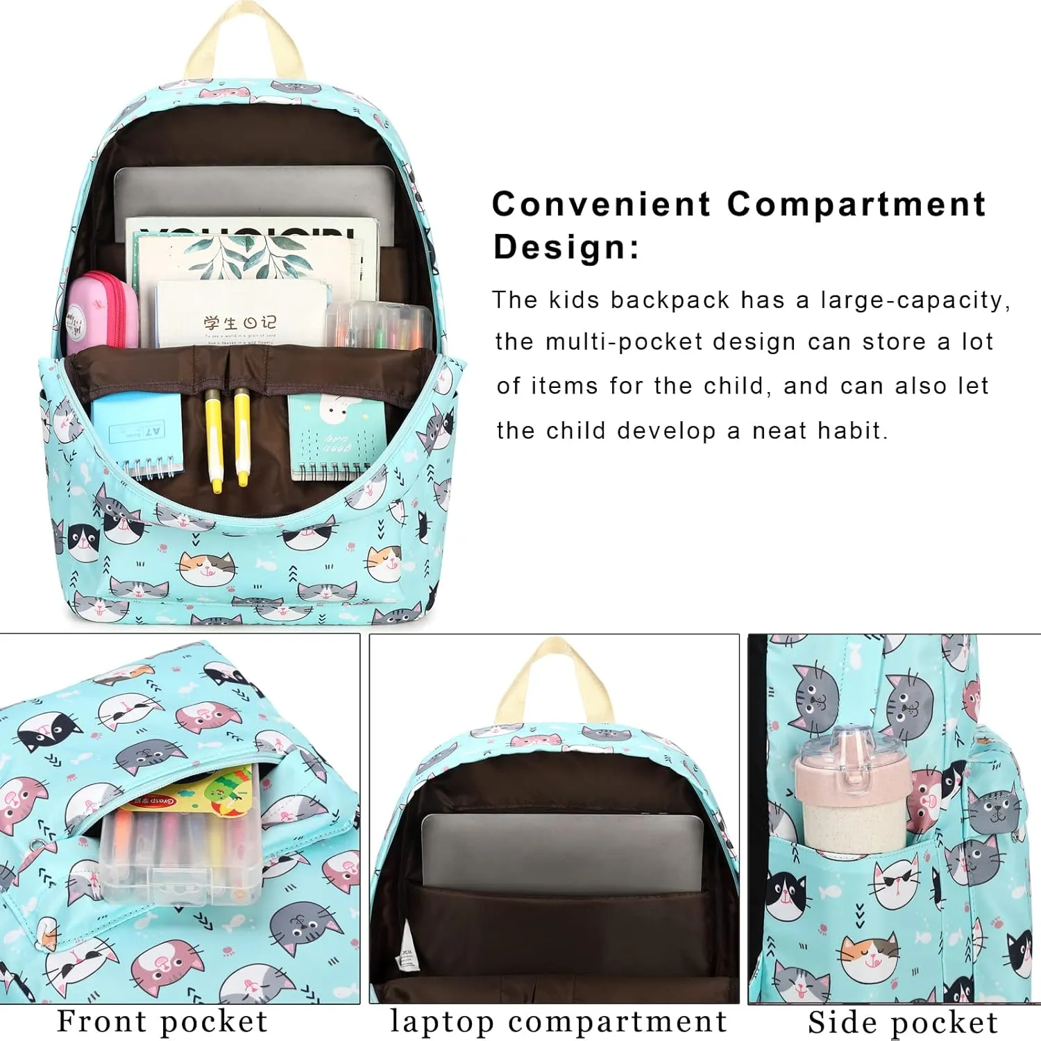 DSIUE Kids Backpack for Girls Elementary BookBags Teens Middle School Backpack with Lunch Box Flower Black