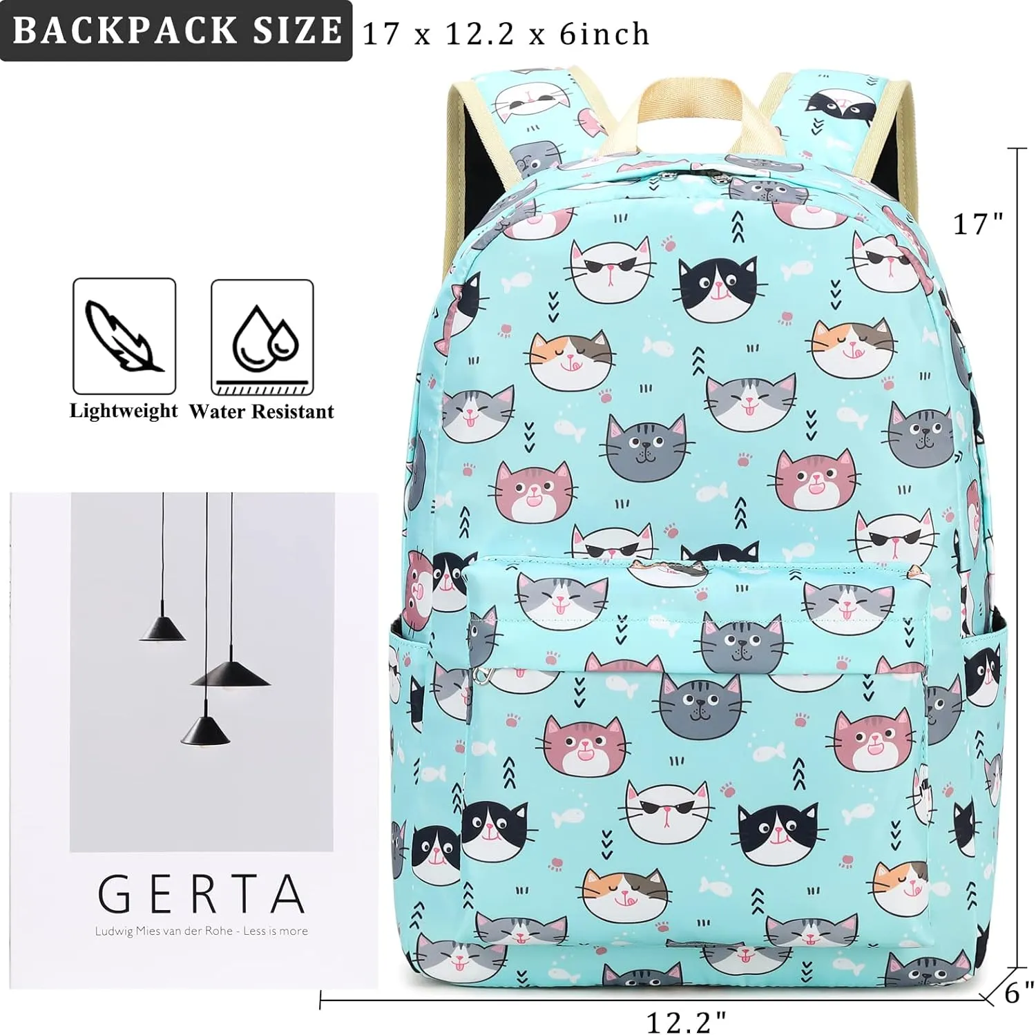 DSIUE Kids Backpack for Girls Elementary BookBags Teens Middle School Backpack with Lunch Box Flower Black