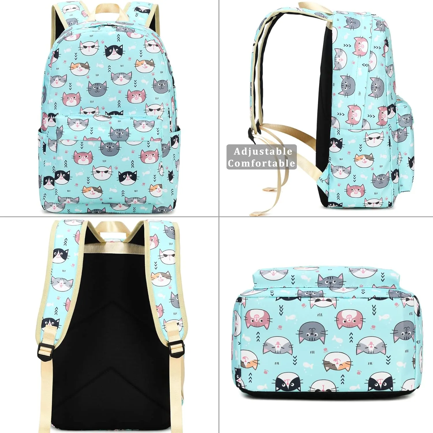 DSIUE Kids Backpack for Girls Elementary BookBags Teens Middle School Backpack with Lunch Box Flower Black