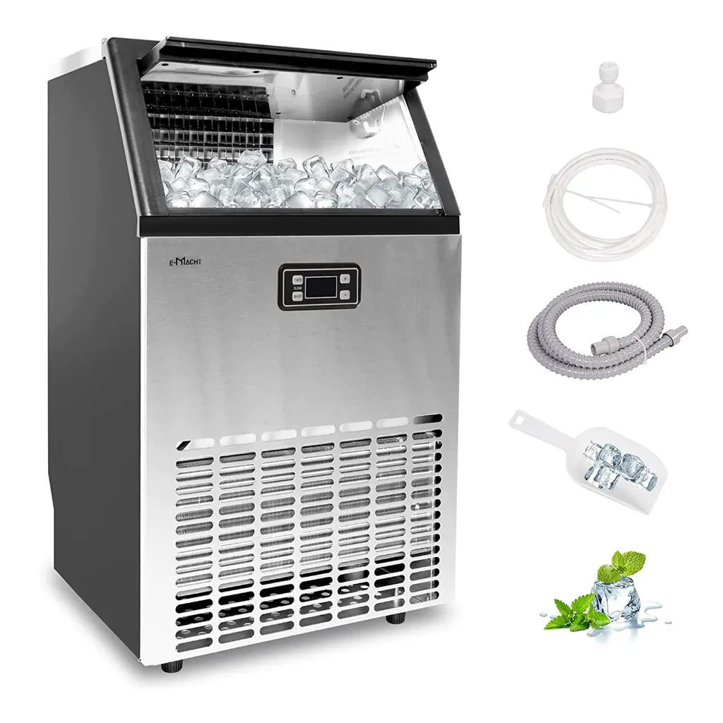 E-Macht Commercial 100lbs/24H Ice Maker Machine Built-in Stainless Steel Ice Maker Machine with a smart LCD panel