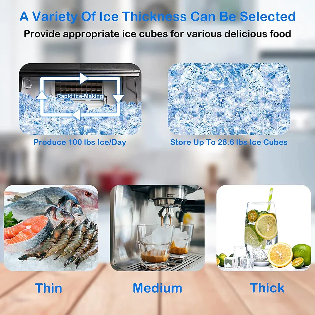 E-Macht Commercial 100lbs/24H Ice Maker Machine Built-in Stainless Steel Ice Maker Machine with a smart LCD panel