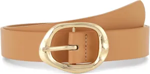 Earnda Leather Belts for Women Casual Fashion Waist Belt with Liquid Shapes Gold Buckle for Jeans Pants Dresses