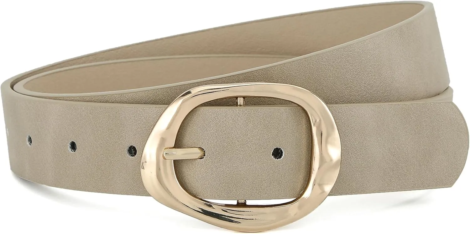 Earnda Leather Belts for Women Casual Fashion Waist Belt with Liquid Shapes Gold Buckle for Jeans Pants Dresses