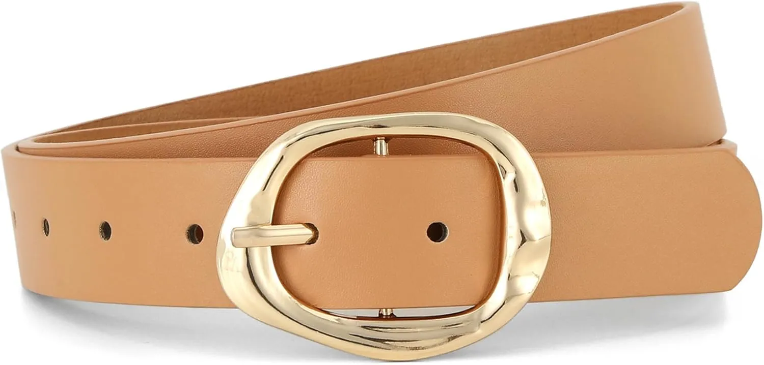 Earnda Leather Belts for Women Casual Fashion Waist Belt with Liquid Shapes Gold Buckle for Jeans Pants Dresses