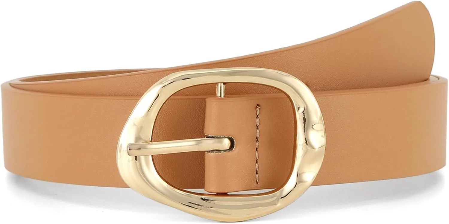 Earnda Leather Belts for Women Casual Fashion Waist Belt with Liquid Shapes Gold Buckle for Jeans Pants Dresses