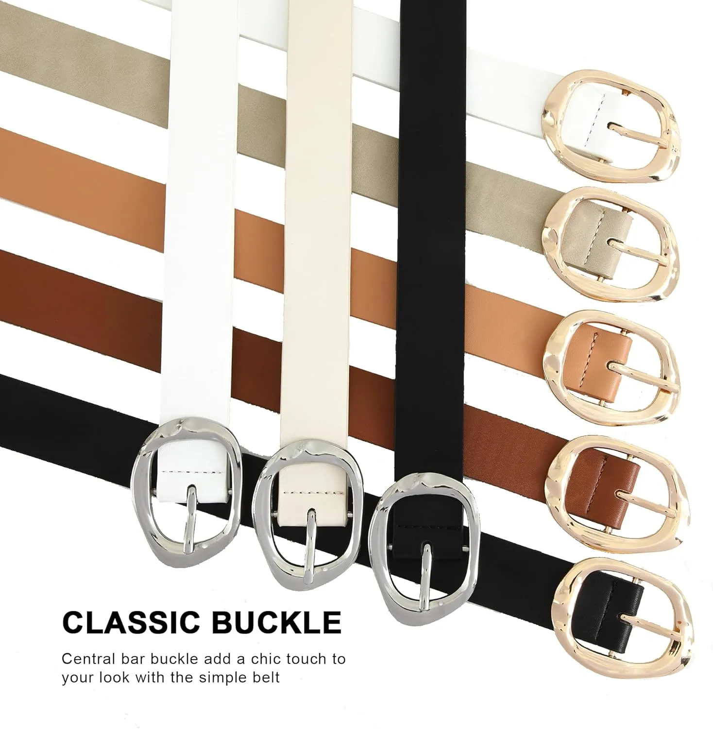 Earnda Leather Belts for Women Casual Fashion Waist Belt with Liquid Shapes Gold Buckle for Jeans Pants Dresses