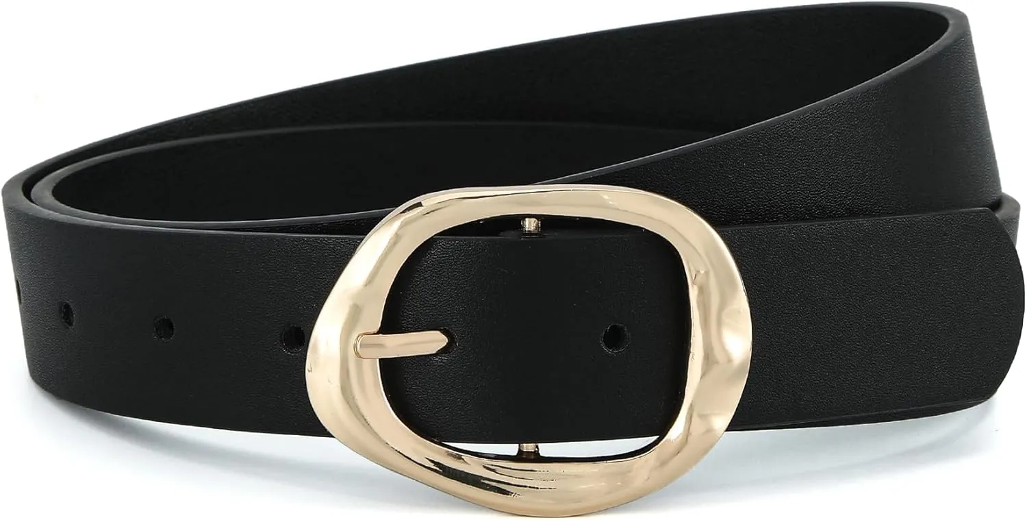 Earnda Leather Belts for Women Casual Fashion Waist Belt with Liquid Shapes Gold Buckle for Jeans Pants Dresses