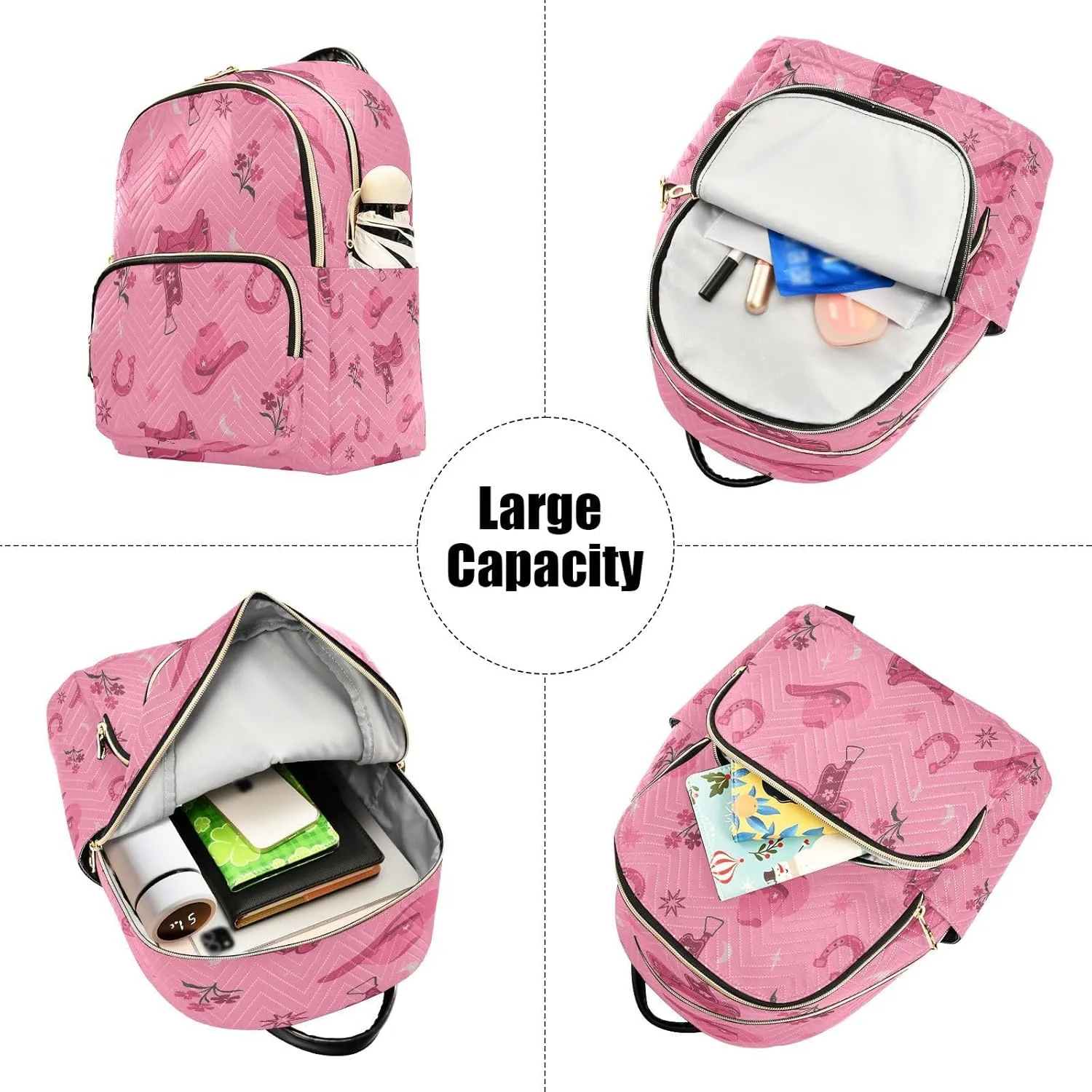 Exnundod Backpack Purse for Women Cowboy Hats Saddles Printed, Mini Backpack Casual Backpack Pink Travel Daypack,Medium