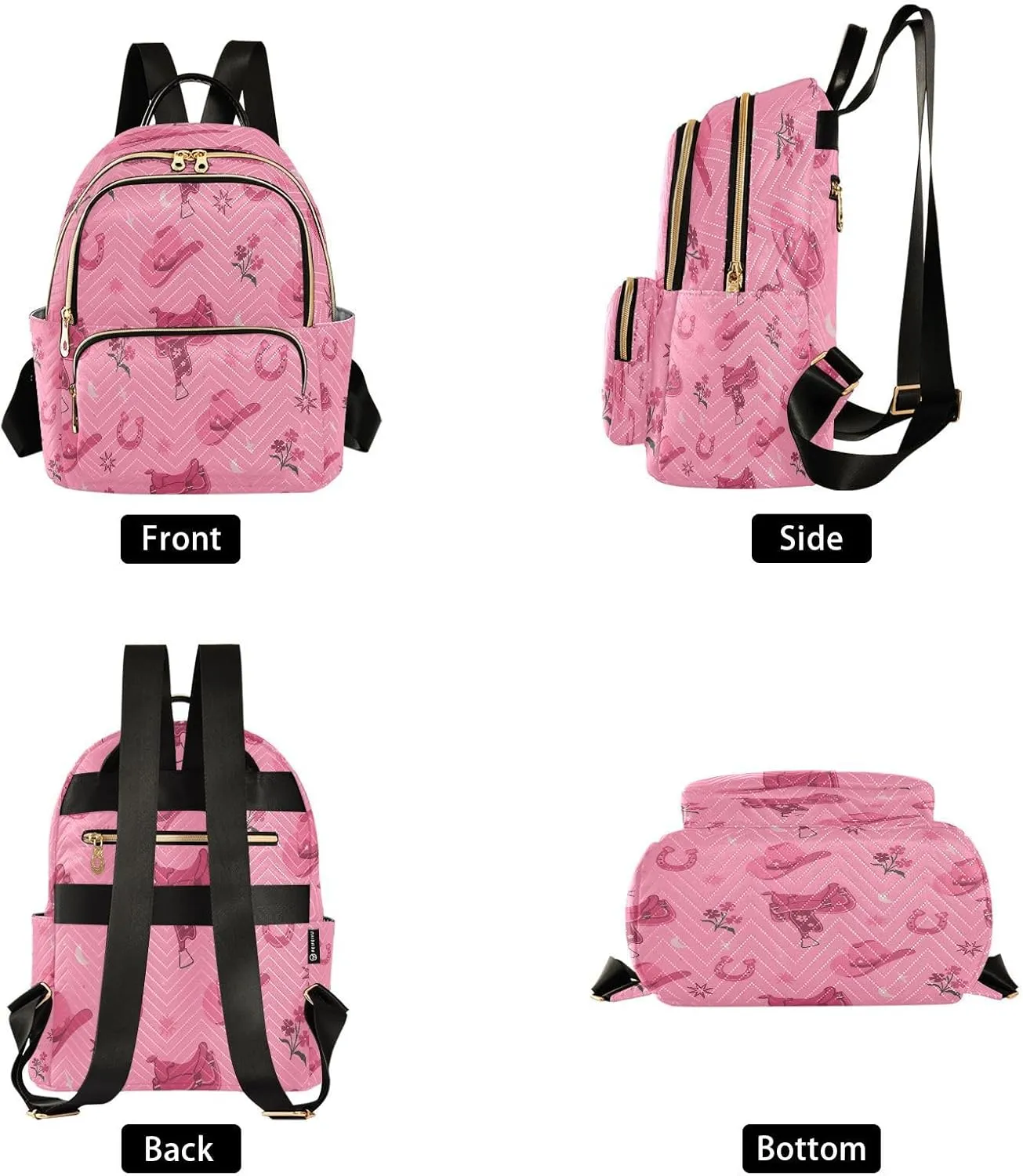 Exnundod Backpack Purse for Women Cowboy Hats Saddles Printed, Mini Backpack Casual Backpack Pink Travel Daypack,Medium