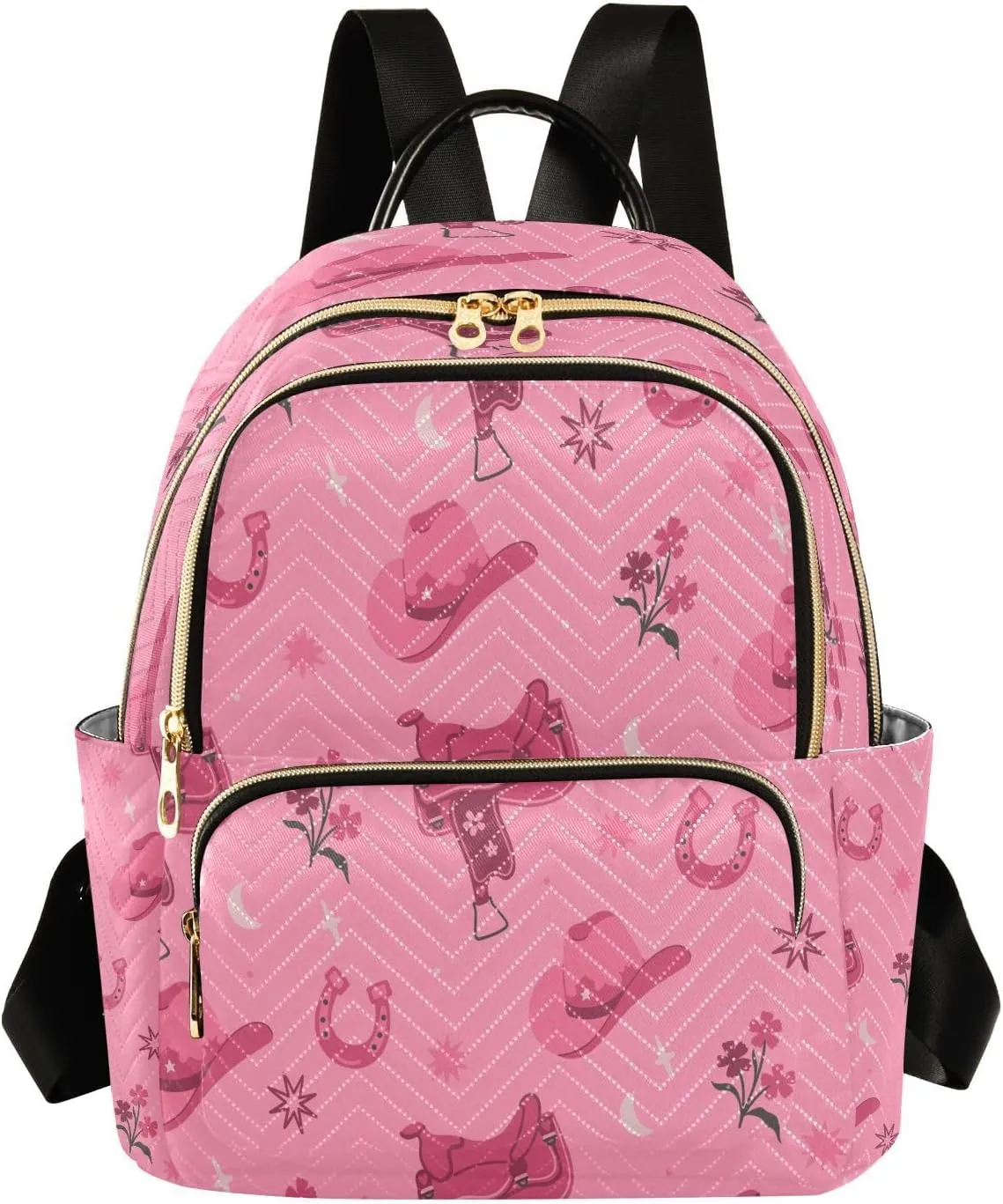 Exnundod Backpack Purse for Women Cowboy Hats Saddles Printed, Mini Backpack Casual Backpack Pink Travel Daypack,Medium