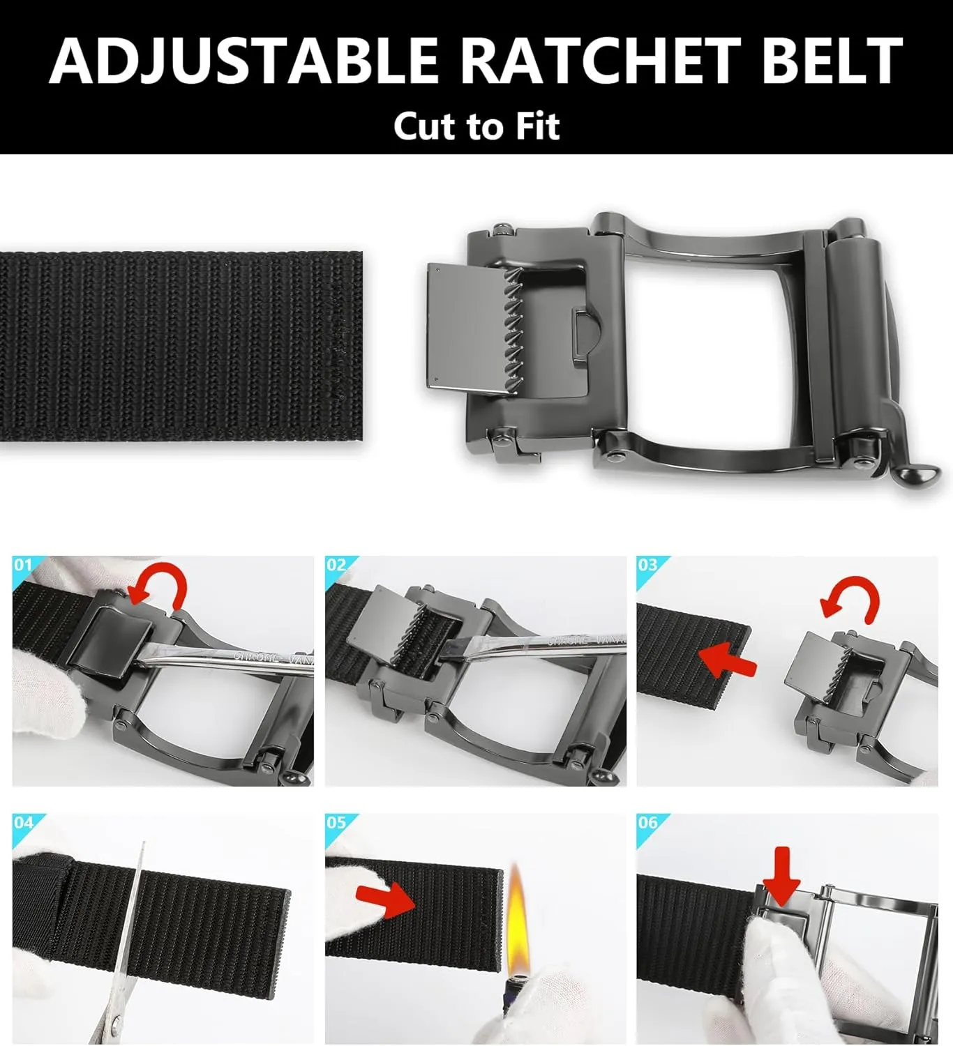 FAIRWIN Men's Ratchet Belt - Nylon Web Work Belt with Automatic Buckle, Adjustable for Jeans, Pants, Golf, and Everyday Use