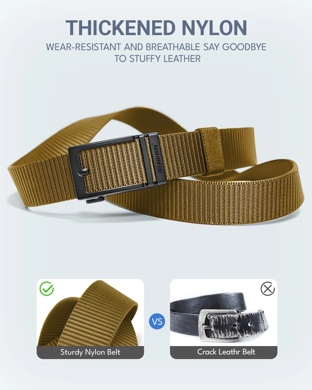 FAIRWIN Men's Ratchet Belt - Nylon Web Work Belt with Automatic Buckle, Adjustable for Jeans, Pants, Golf, and Everyday Use