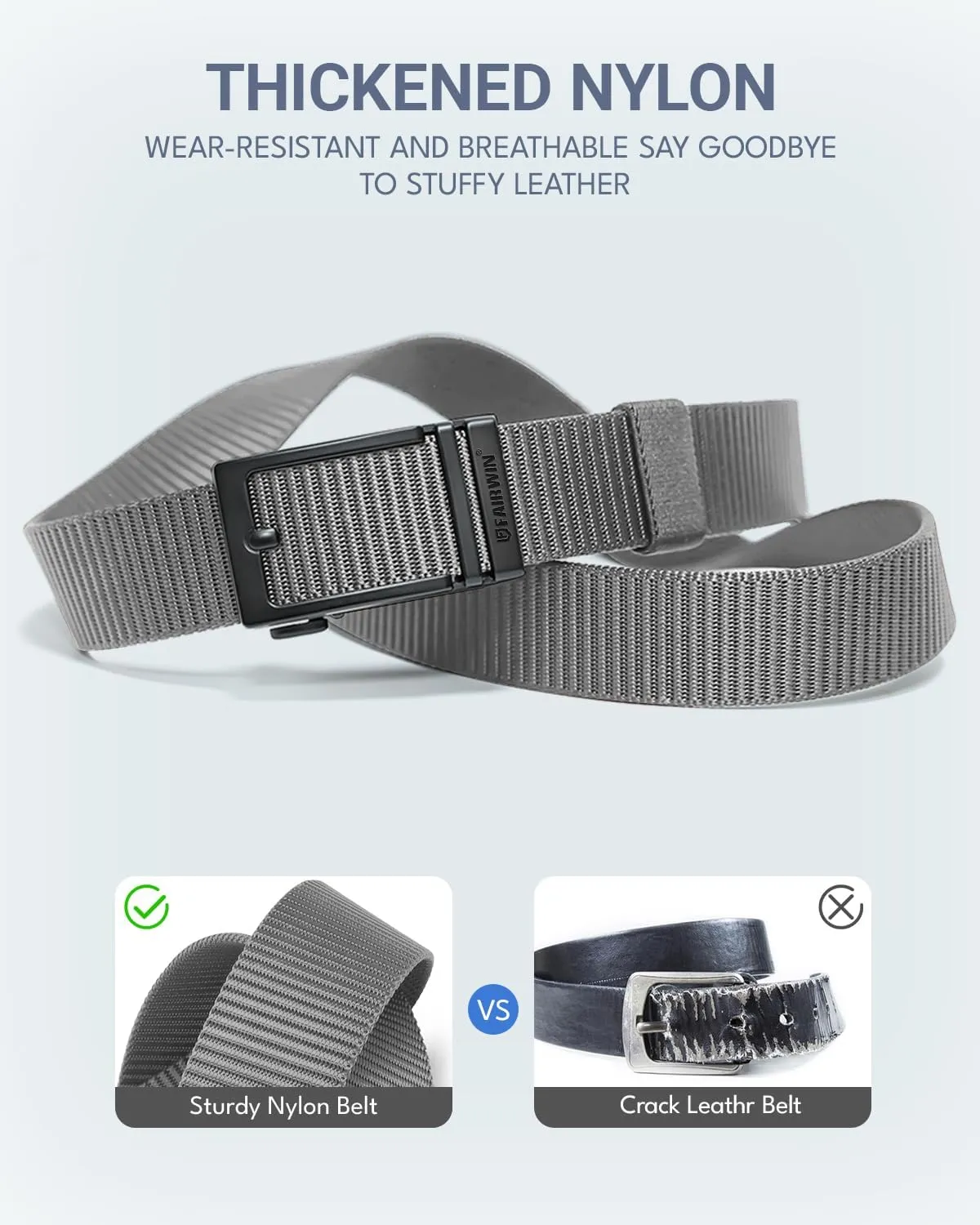 FAIRWIN Men's Ratchet Belt - Nylon Web Work Belt with Automatic Buckle, Adjustable for Jeans, Pants, Golf, and Everyday Use