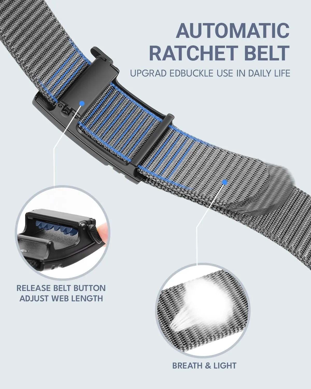 FAIRWIN Men's Ratchet Belt - Nylon Web Work Belt with Automatic Buckle, Adjustable for Jeans, Pants, Golf, and Everyday Use