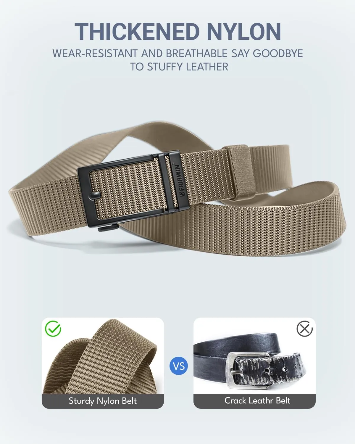 FAIRWIN Men's Ratchet Belt - Nylon Web Work Belt with Automatic Buckle, Adjustable for Jeans, Pants, Golf, and Everyday Use