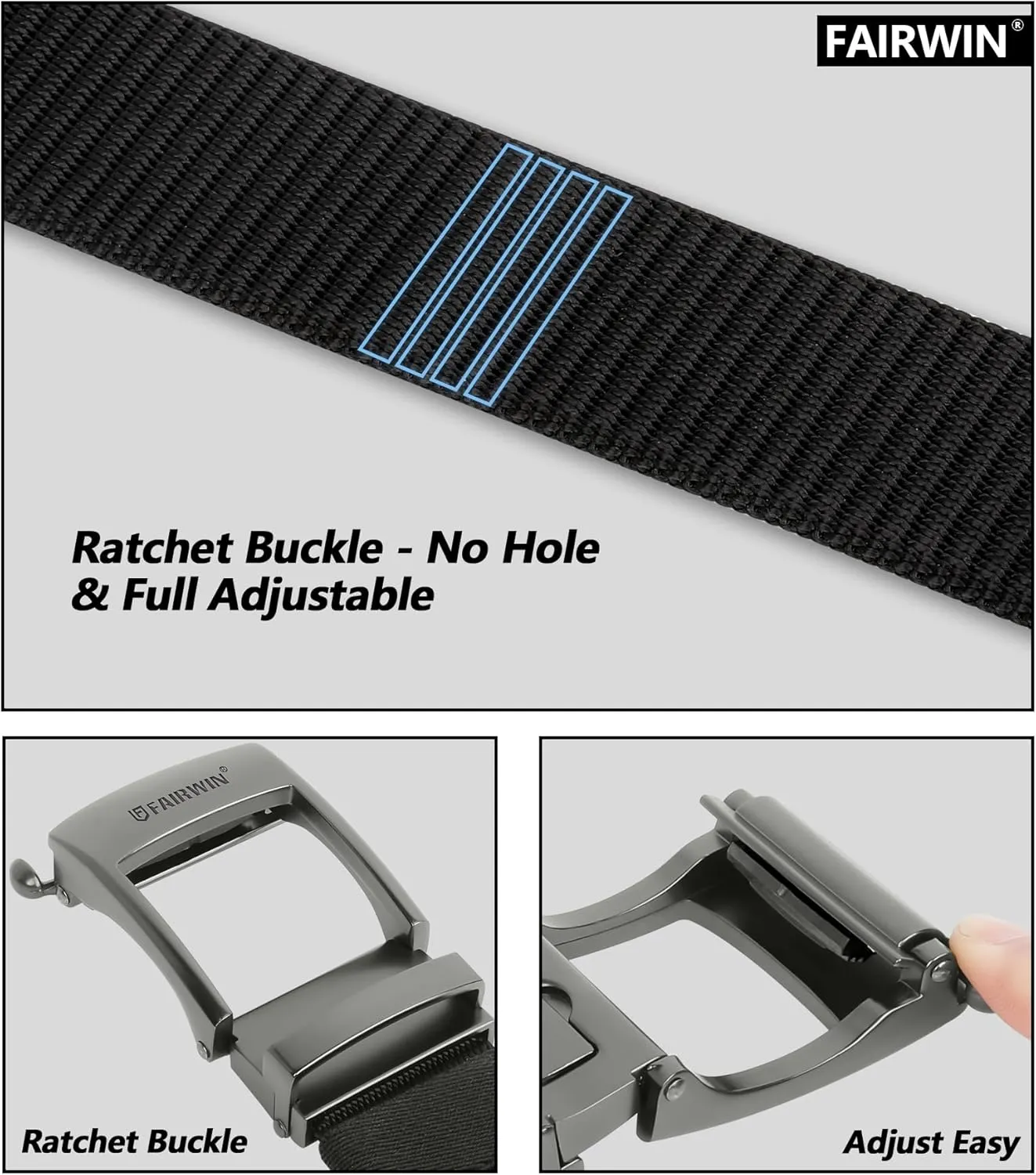 FAIRWIN Men's Ratchet Belt - Nylon Web Work Belt with Automatic Buckle, Adjustable for Jeans, Pants, Golf, and Everyday Use