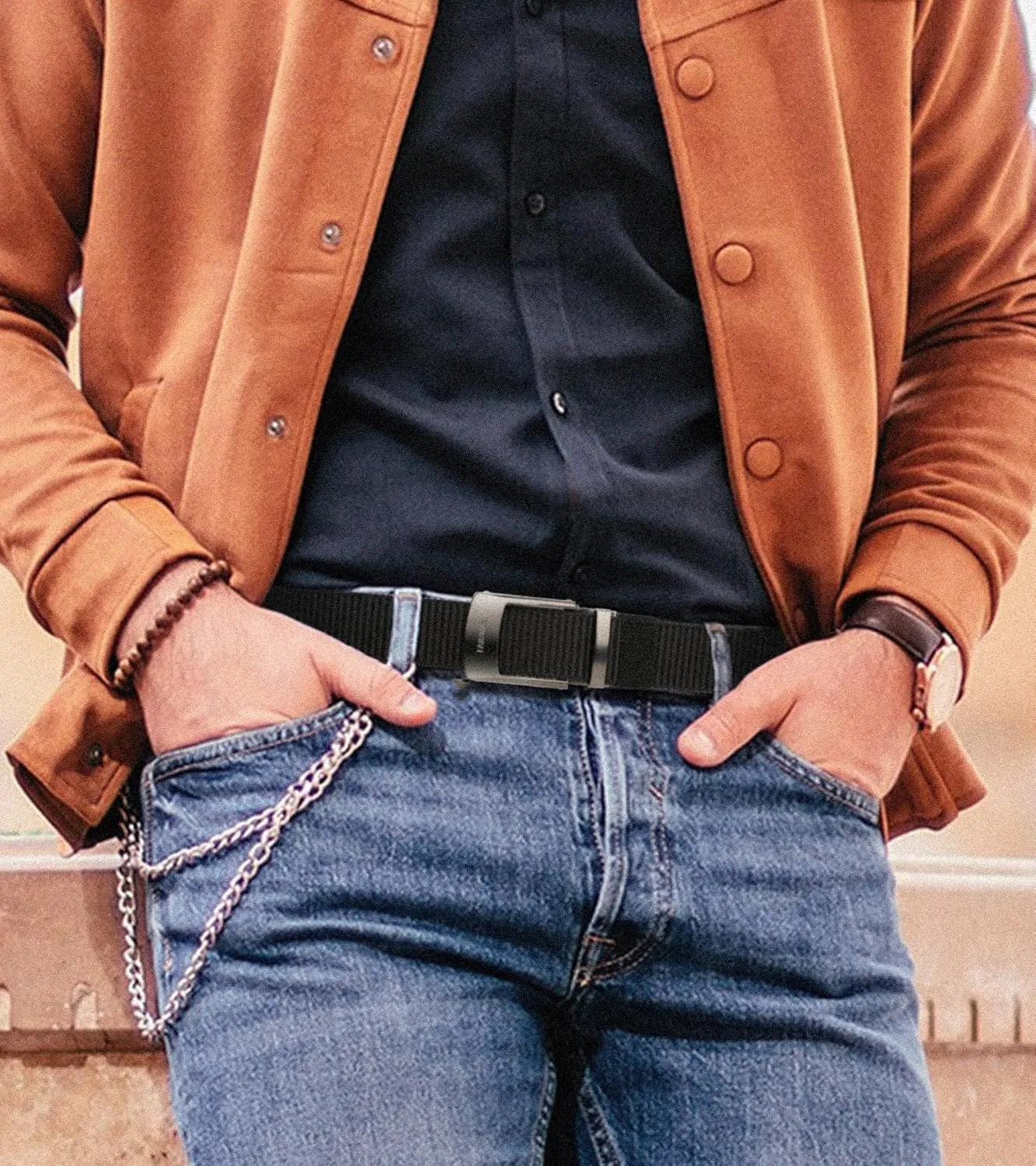 FAIRWIN Men's Ratchet Belt - Nylon Web Work Belt with Automatic Buckle, Adjustable for Jeans, Pants, Golf, and Everyday Use