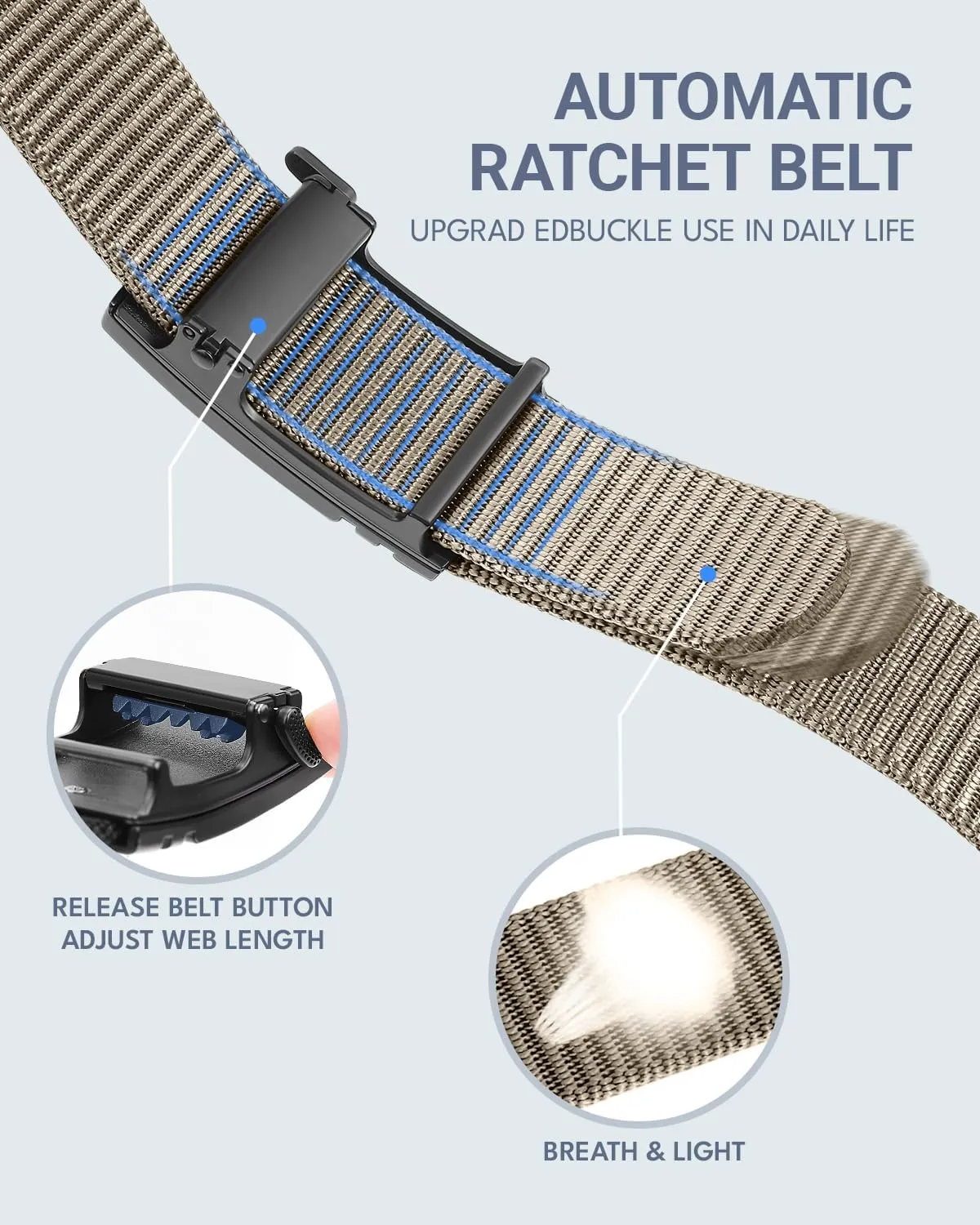 FAIRWIN Men's Ratchet Belt - Nylon Web Work Belt with Automatic Buckle, Adjustable for Jeans, Pants, Golf, and Everyday Use