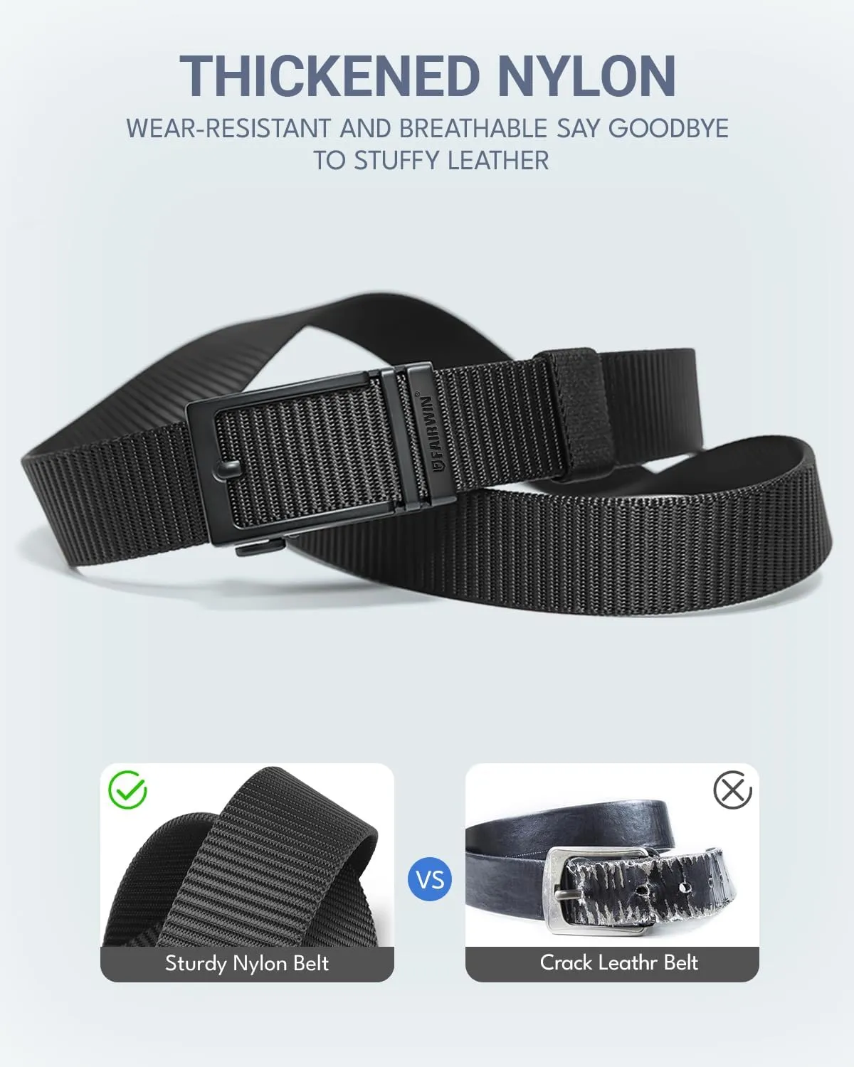 FAIRWIN Men's Ratchet Belt - Nylon Web Work Belt with Automatic Buckle, Adjustable for Jeans, Pants, Golf, and Everyday Use