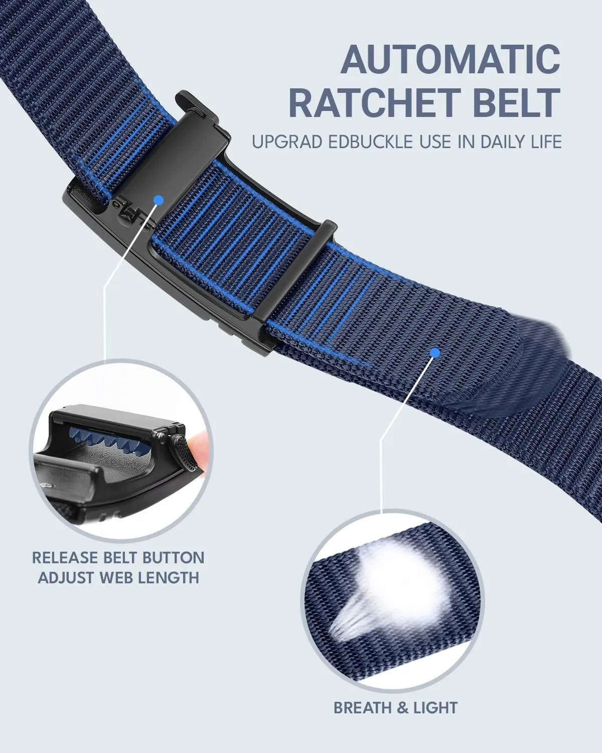 FAIRWIN Men's Ratchet Belt - Nylon Web Work Belt with Automatic Buckle, Adjustable for Jeans, Pants, Golf, and Everyday Use