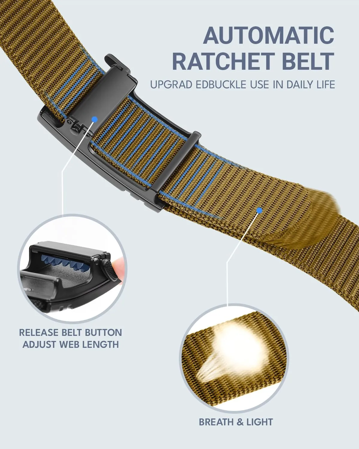 FAIRWIN Men's Ratchet Belt - Nylon Web Work Belt with Automatic Buckle, Adjustable for Jeans, Pants, Golf, and Everyday Use